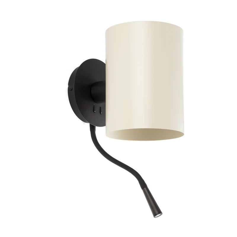 Lámpara de pared aplique Faro Guadalupe con lector E27 LED negro y beige 20032-80