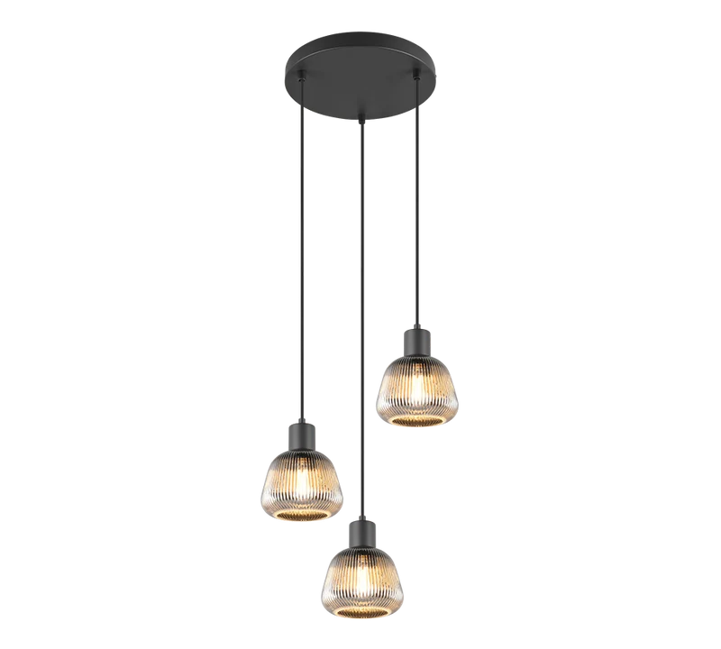 Lámpara de techo colgante Trio Tarifa 3 luces negro mate 150cm 362830332