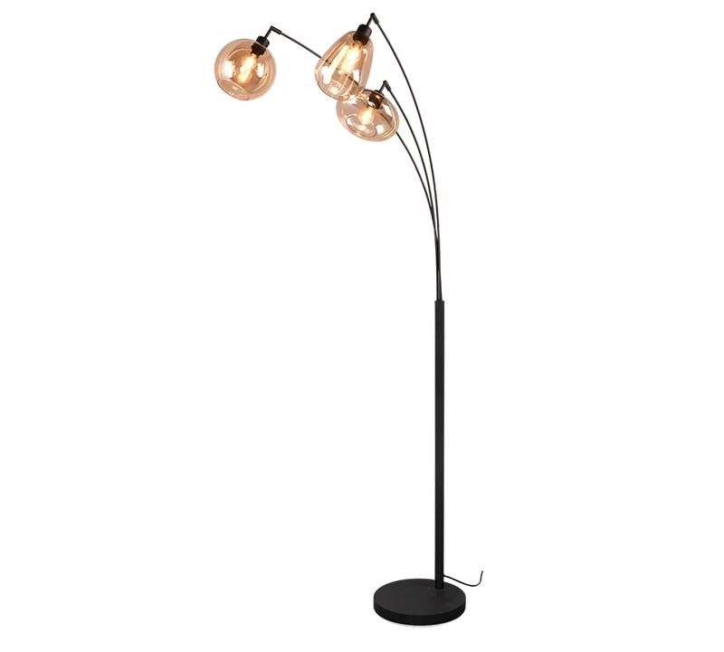 Lámpara de pie Trio Lumina 3 luces negro mate y ámbar 200cm 417000313
