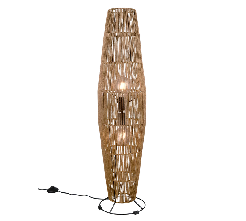Lámpara de pie Trio Miki 2 luces marrón con pantalla 103cm R41102026