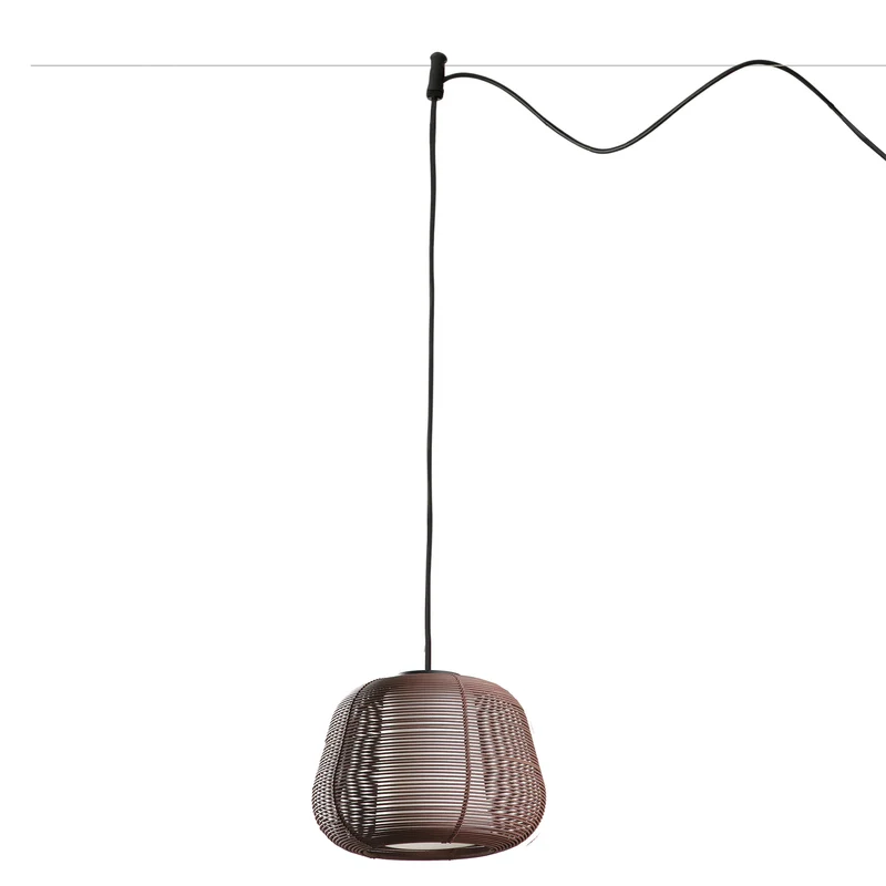 Lámpara colgante de exterior Faro Narita 28cm E27 LED marrón oxido IP65 opal sistema 72122