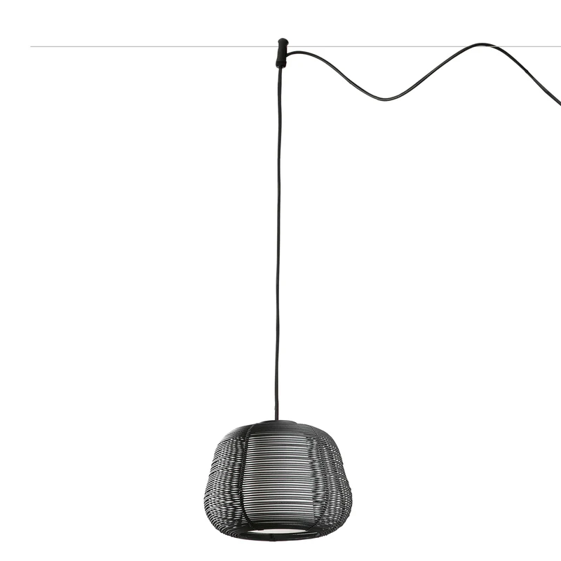 Lámpara colgante de exterior Faro Narita 28cm E27 LED negro IP65 opal sistema 72121