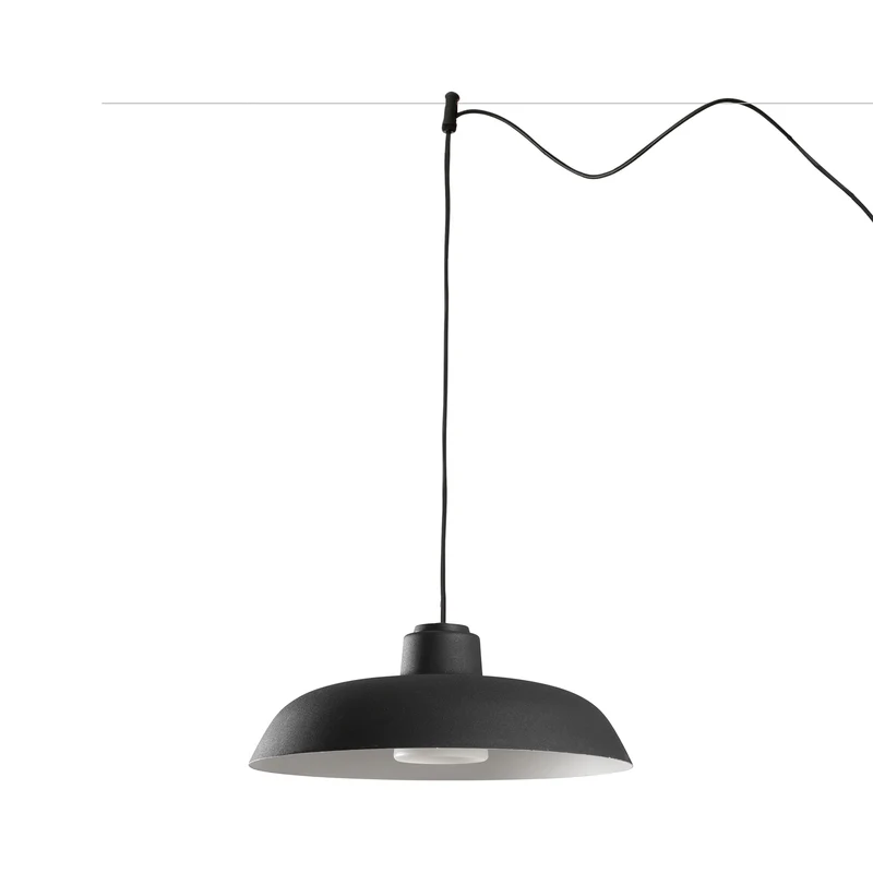 Lámpara colgante de exterior Faro Saga 26cm E27 LED negro IP65 opal sistema 72136