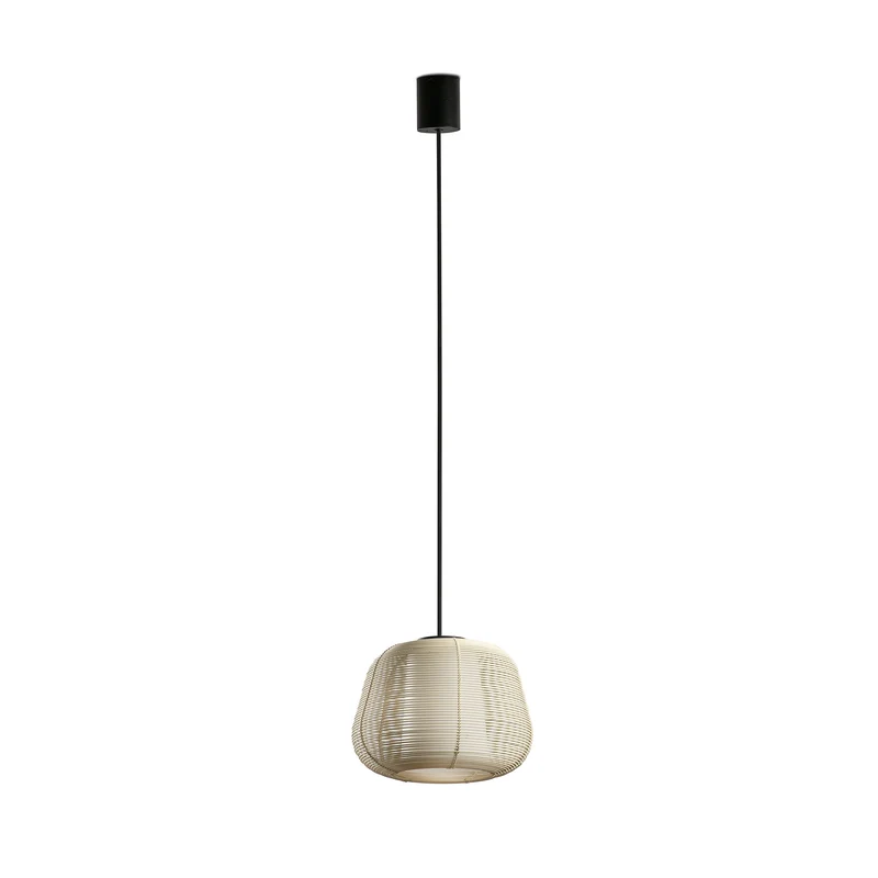 Lámpara colgante de exterior Faro Narita 28cm E27 LED beige IP65 opal con florón 72126-159