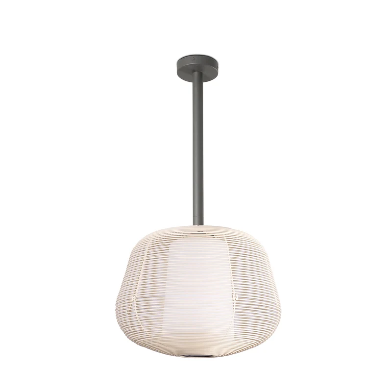 Lámpara colgante de exterior Faro Nara 85cm E27 LED beige IP65 opal 72110-155