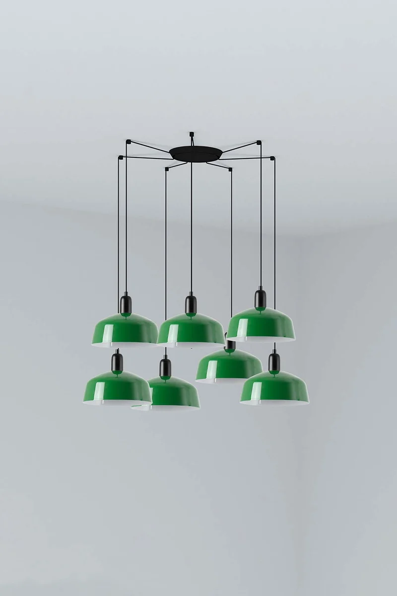 Lámpara de techo colgante Faro Tatawin 7 luces E27 LED verde 20340-149-7L