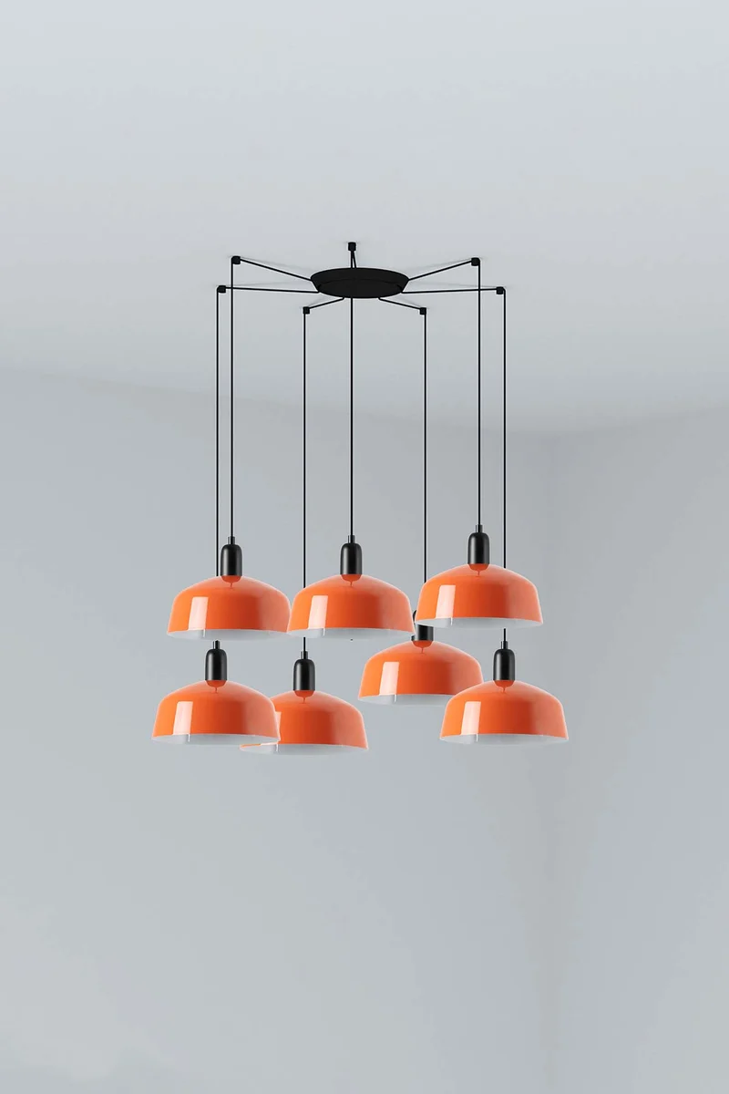 Lámpara de techo colgante Faro Tatawin 7 luces E27 LED naranja rojizo 20340-148-7L