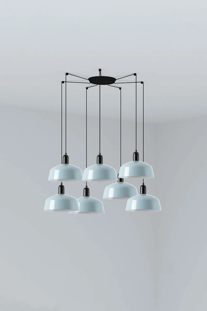 Lámpara de techo colgante Faro Tatawin 7 luces E27 LED azul grisaceo 20340-147-7L