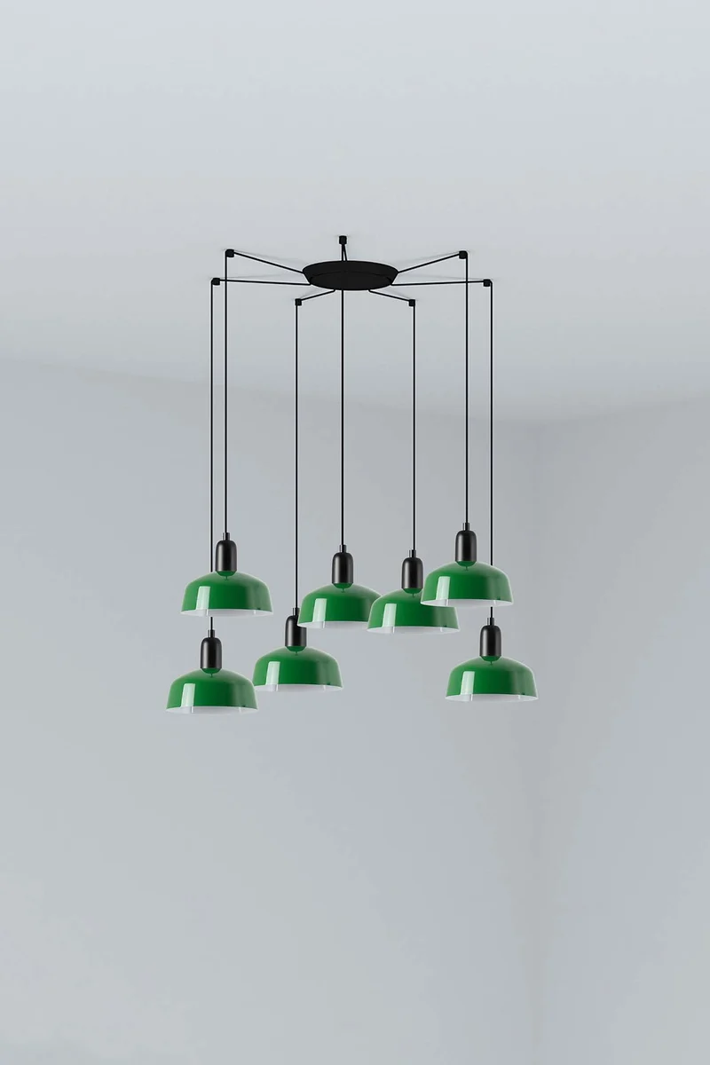 Lámpara de techo colgante Faro Tatawin 7 luces E27 LED verde 20340-144-7L