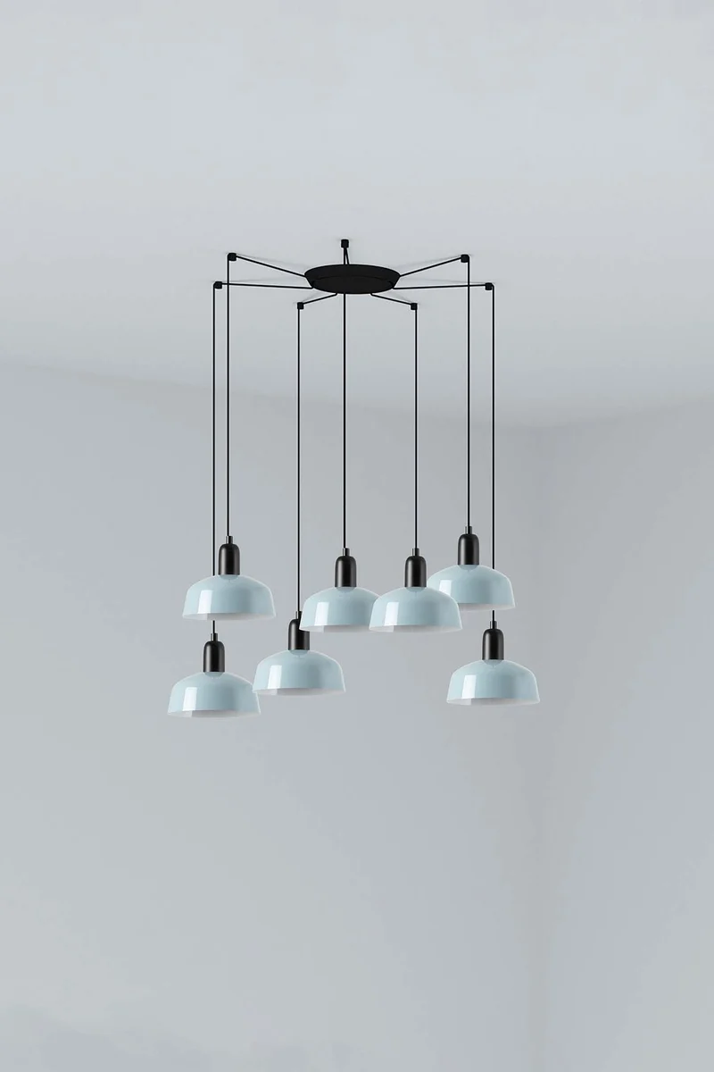 Lámpara de techo colgante Faro Tatawin 7 luces E27 LED azul grisaceo 20340-142-7L