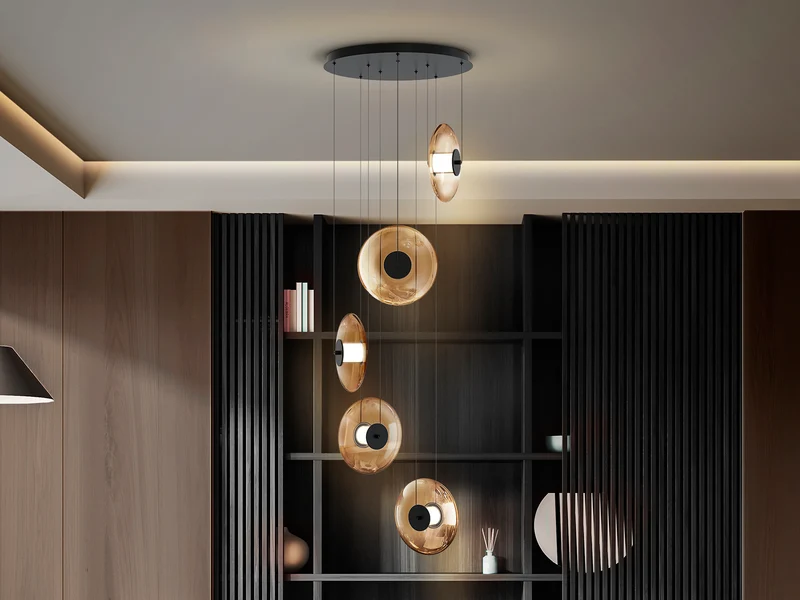 Lámpara de techo colgante Schuller Diabolo 5 luces negro y dorado 3000K 2 metros Ø58cm