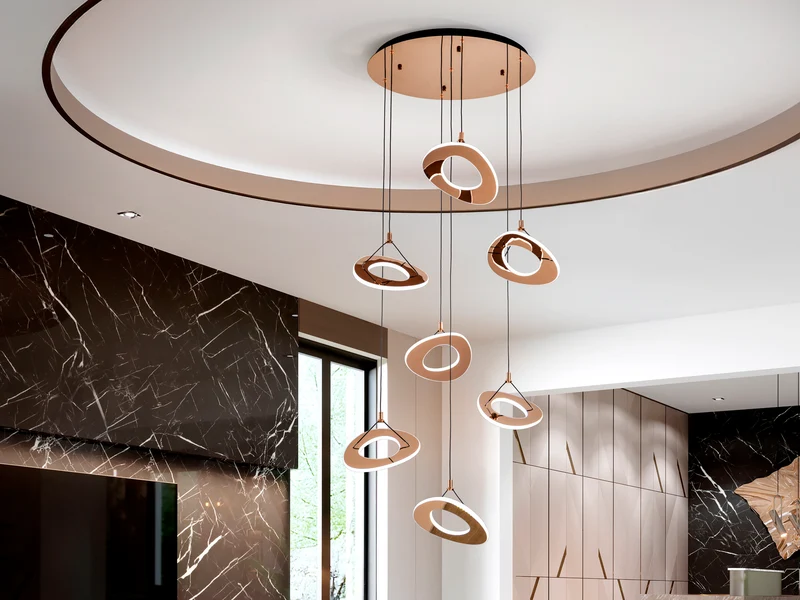 Lámpara de techo colgante Schuller Mirena 7 luces oro rosa acero 2700K Ø75cm