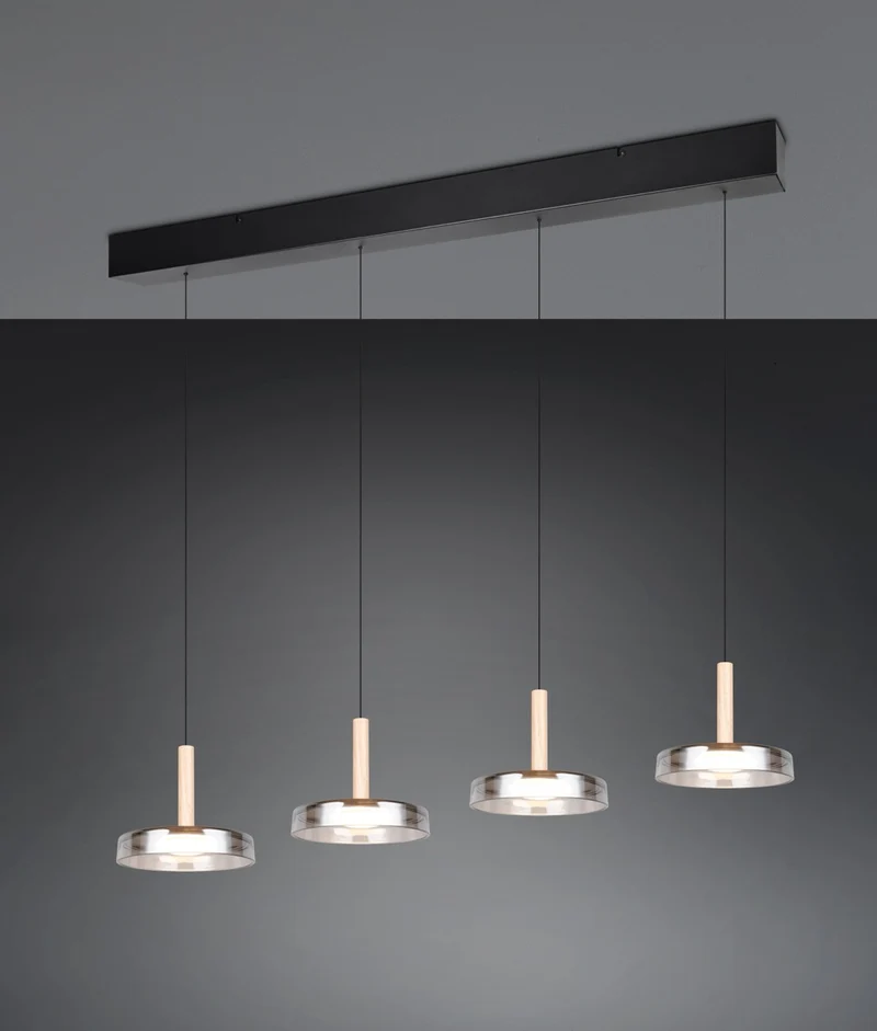 Lámpara de techo colgante Trio Celeste LED 4 luces negro mate 3000K regulable 200cm 354910432