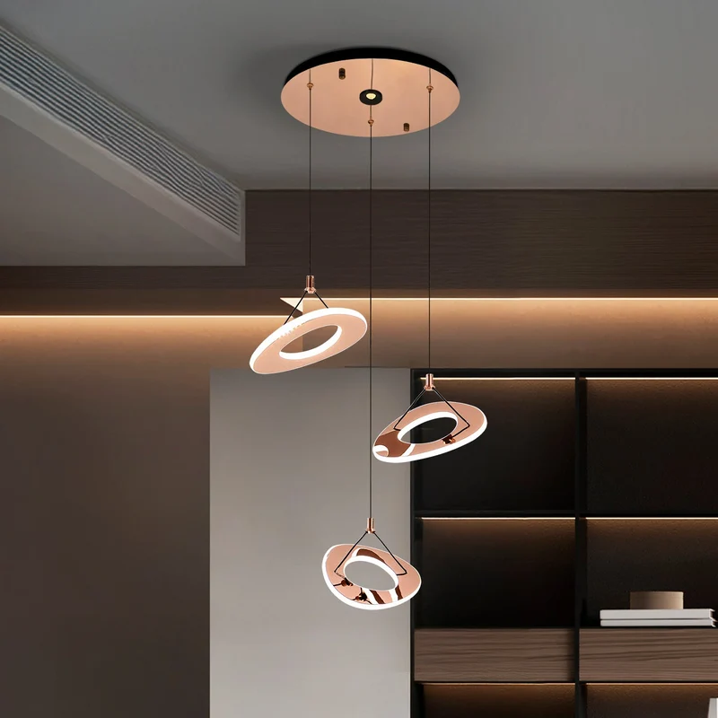 Lámpara de techo colgante Schuller Mirena 3 luces oro rosa acero 2700K Ø55cm