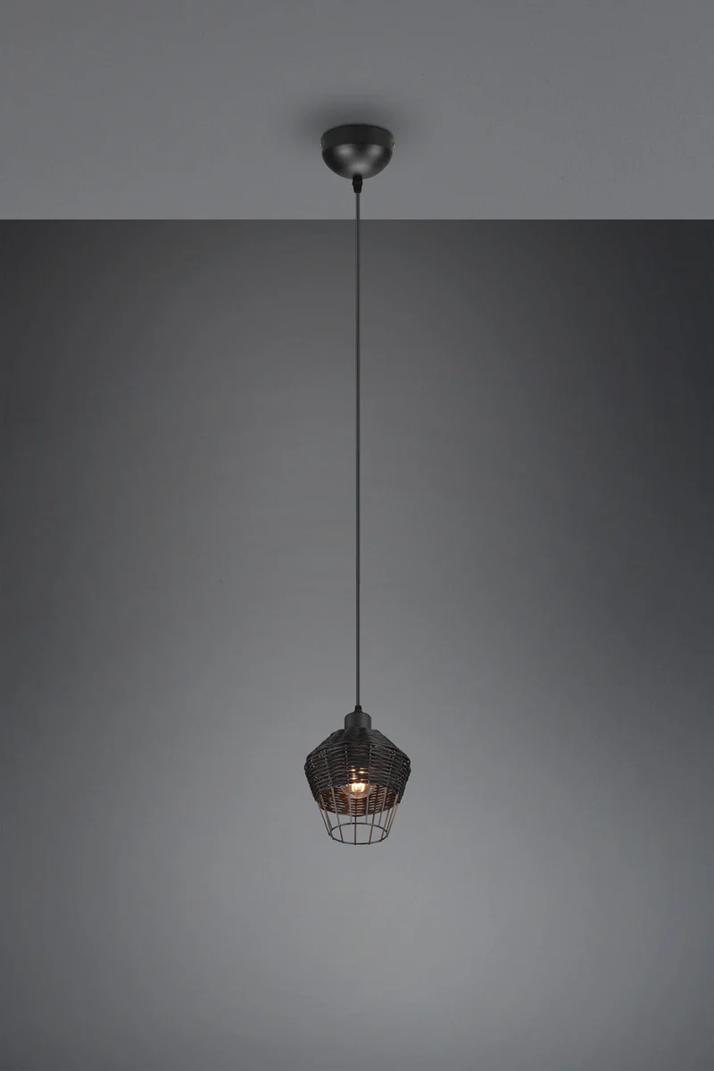 Trio Borka Lámpara de techo colgante malla de rattan negro R31261002