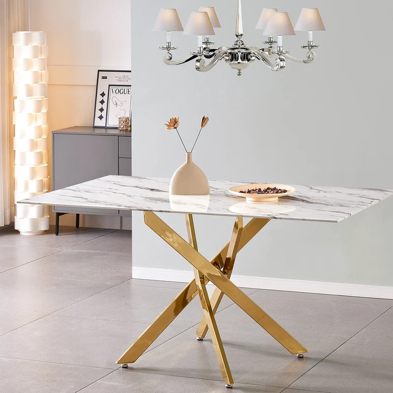 Mesa comedor cristal símil mármol 150x90x76cm 68486