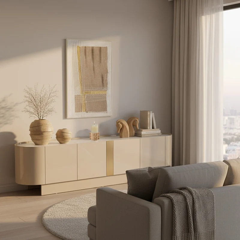Mueble TV madera beige 4 puertas 180cm 68469