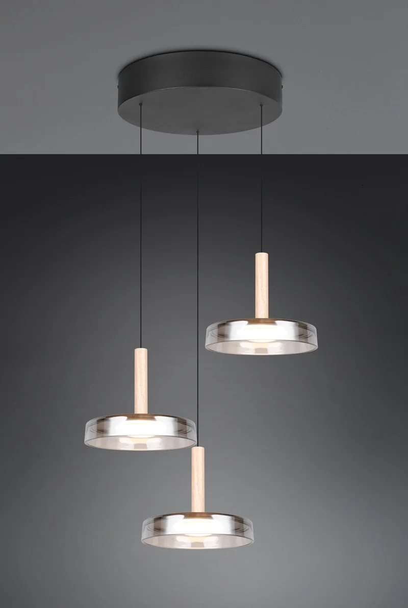 Lámpara de techo colgante Trio Celeste LED 3 luces negro mate 3000K regulable 200cm 354930332