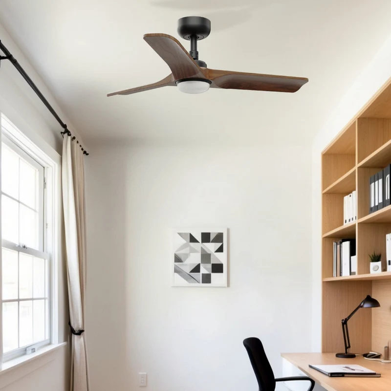 Ventilador de techo con luz Faro Heywood motor DC palas de madera LED negro y madera