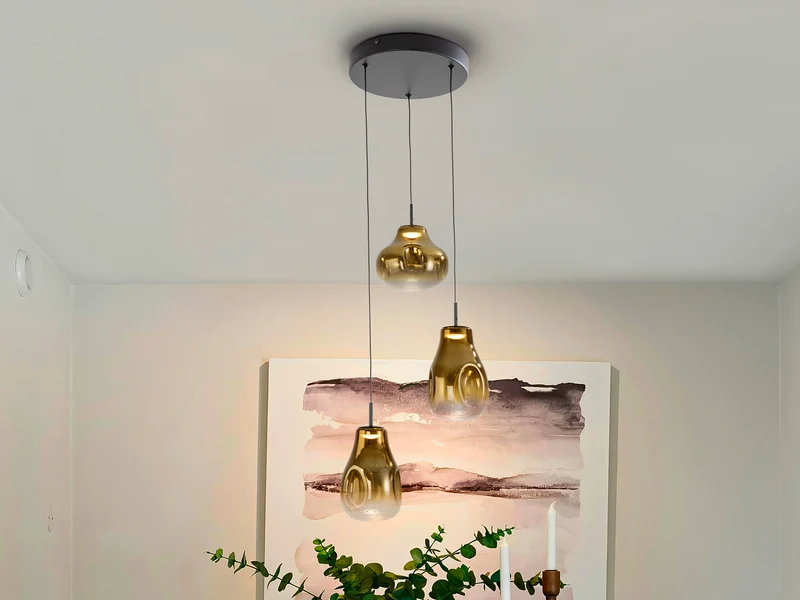 Lámpara de techo colgante Schuller Aledis 3 luces negro y dorado difuminado