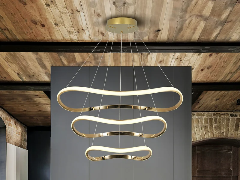 Lámpara de techo colgante de 3 aros Schuller Naos oro rosa 3000K regulable con mando 151038D