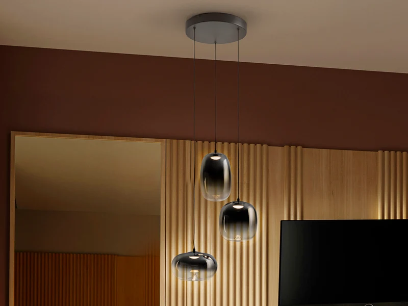 Lámpara de techo colgante Schuller Onice 3 luces negro y smoke difuminado
