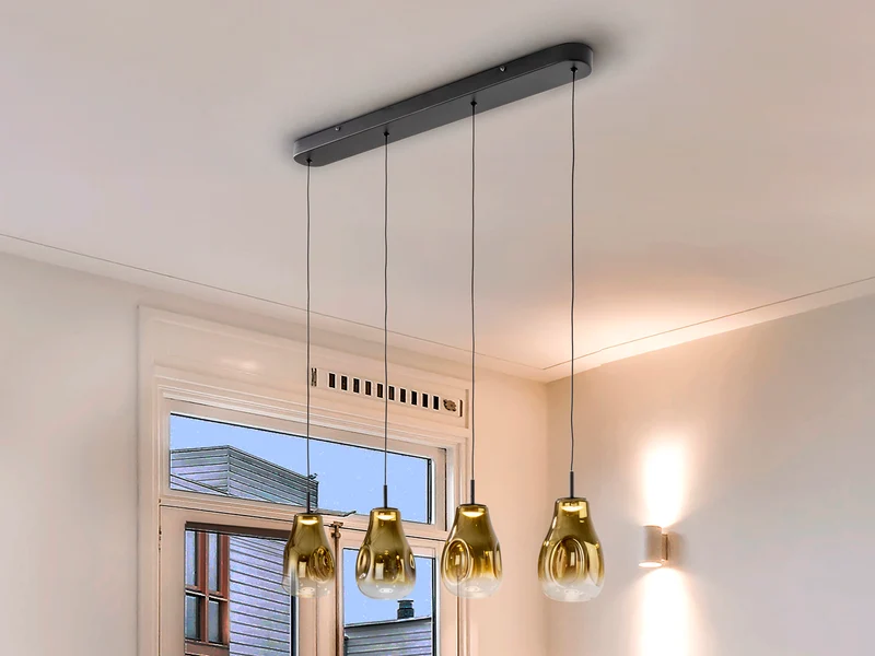 Lámpara de techo colgante Schuller Aledis 4 luces negro y dorado difuminado