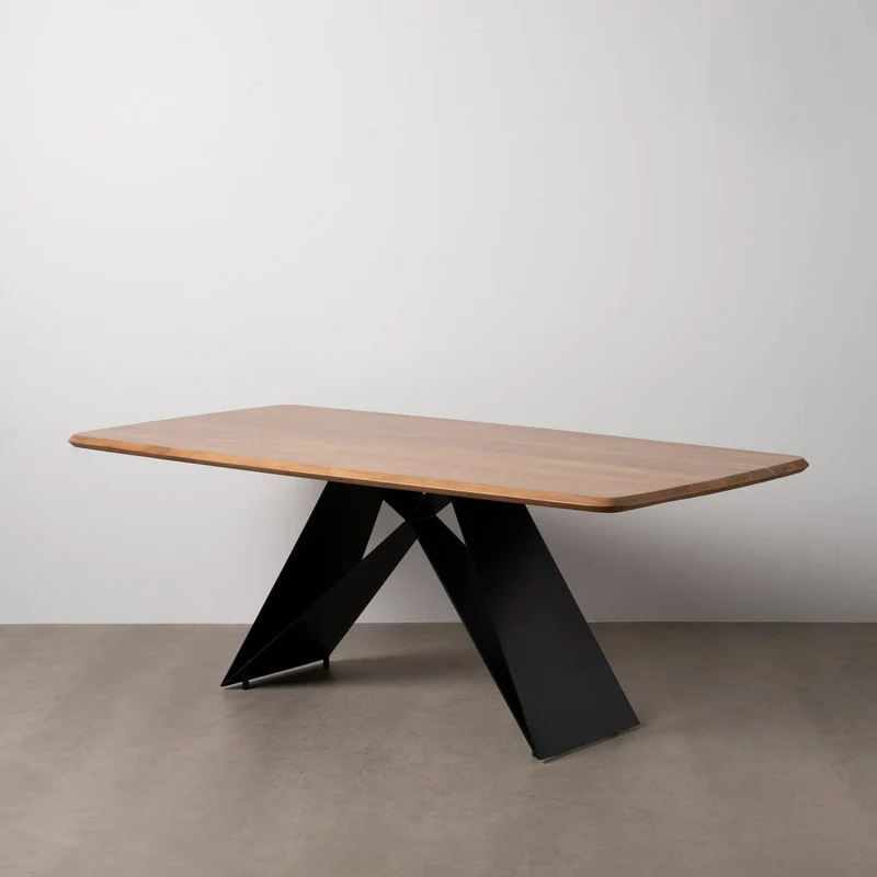 Mesa de comedor madera natural y metal negro 200x100x77 612696