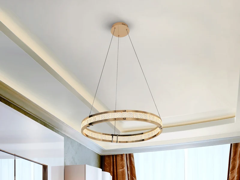 Lámpara de techo colgante de 1 aros Schuller Lorian dorado brillo acero 3000K Ø60cm