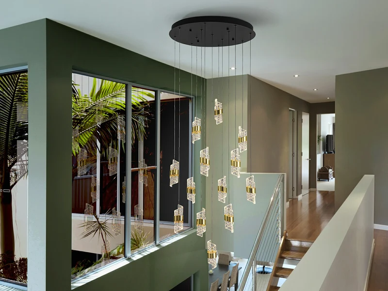 Lámpara de techo colgante Schuller Iliada grande 13 luces negro y oro 3000K Ø70cm