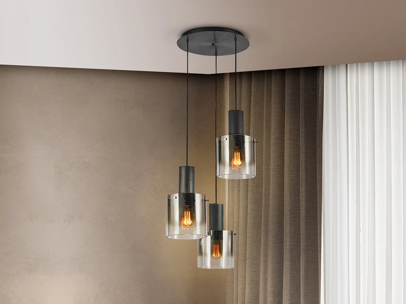 Lámpara de techo colgante Schuller Venize 3 luces negro y smoke Ø37cm 12810
