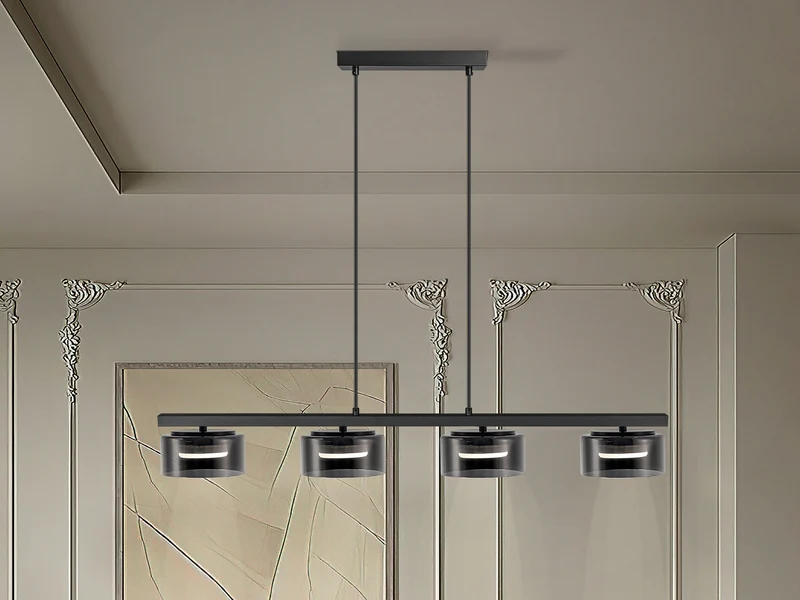 Lámpara de techo colgante Schuller Olaia 4 luces negro y smoky 3000K 12695