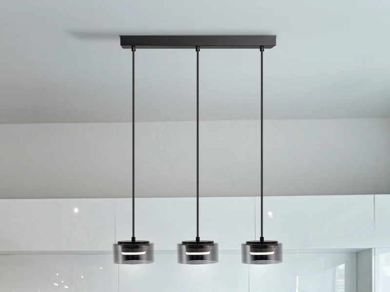 Lámpara de techo colgante Schuller Olaia 3 luces negro y smoky 3000K 12670