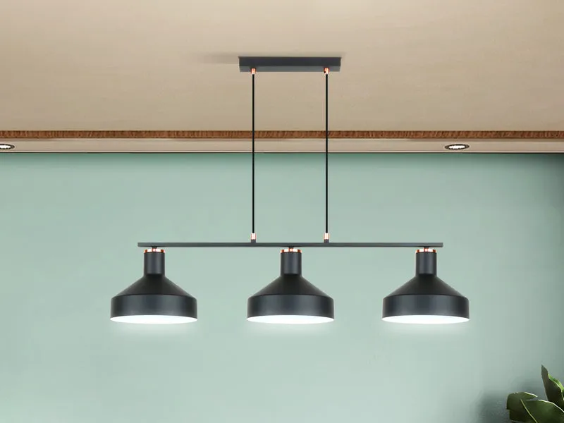 Lámpara de techo colgante Schuller Irias 3 luces negro y cobre satinado 12555