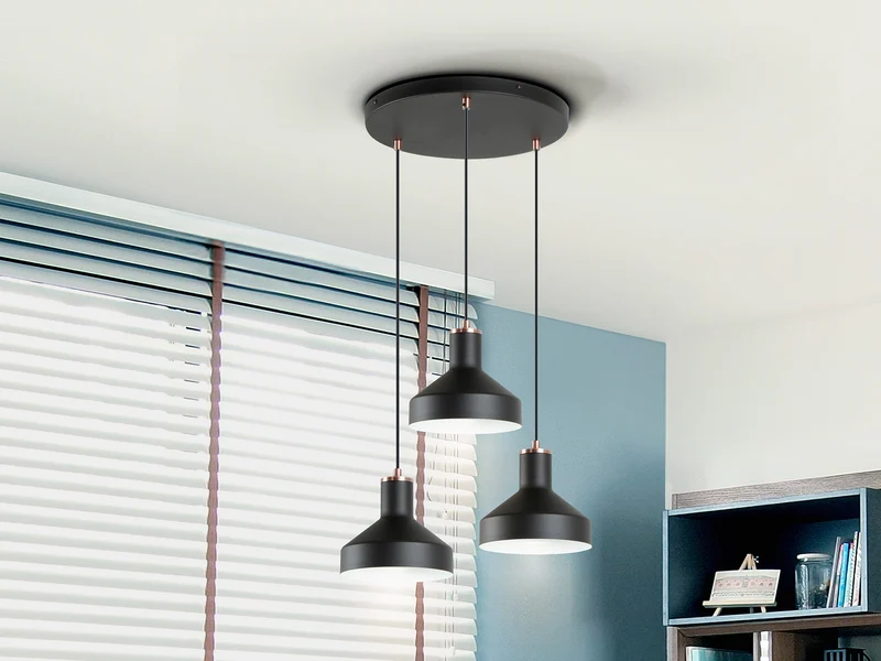 Lámpara de techo colgante Schuller Irias 3 luces negro y cobre satinado Ø46cm 12546
