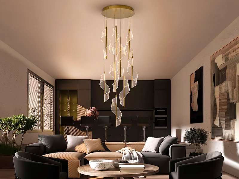 Lámpara de techo colgante Schuller Velas grande 9 luces oro mate regulable con mando