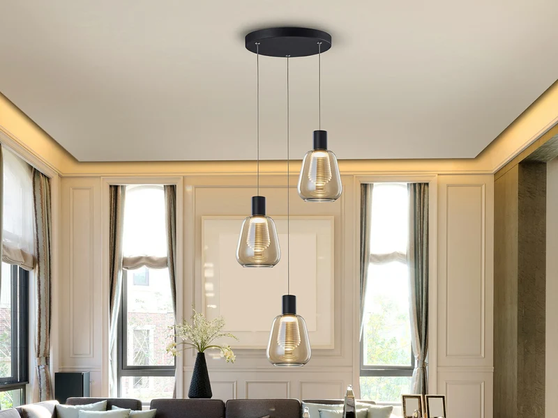 Lámpara de techo colgante Schuller Carisa 3 luces negro y ambar 3000K Ø34cm