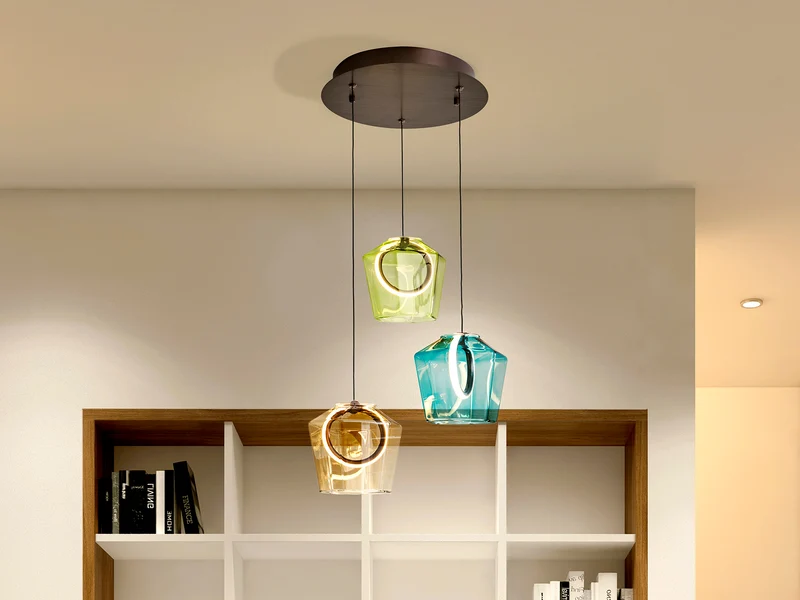 Lámpara de techo colgante Schuller Ingrid 3 luces bronce oscuro y varios colores 3000K
