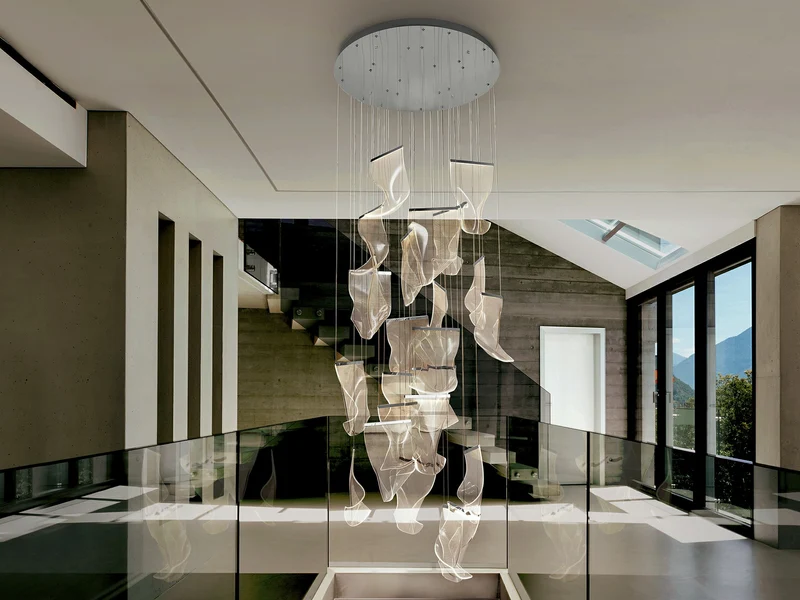 Lámpara de techo colgante Schuller Velos grande 24 luces cromo 3000K 3 metros Ø95cm