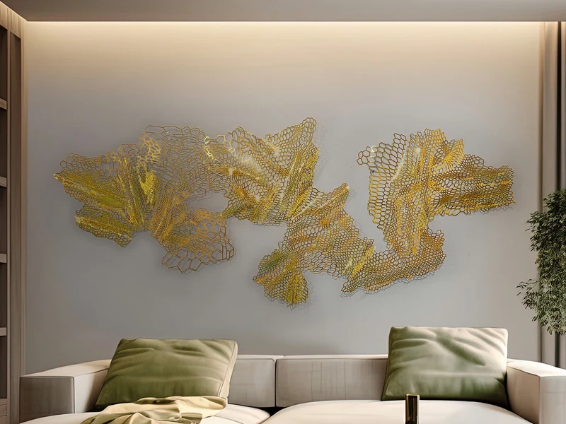 Escultura de pared Schuller Drako dorado brillo acero inoxidable 220x90cm