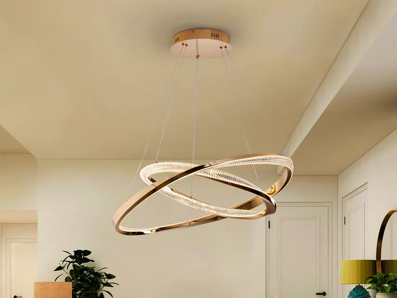 Lámpara de techo colgante de 2 aros Schuller Orbitas baño dorado y oro 3000K con mando