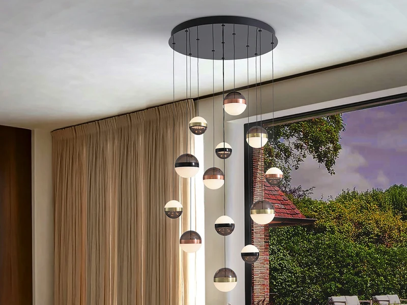 Lámpara de techo colgante Schuller Orbes grande 13 luces negro y 3 metal 3000K