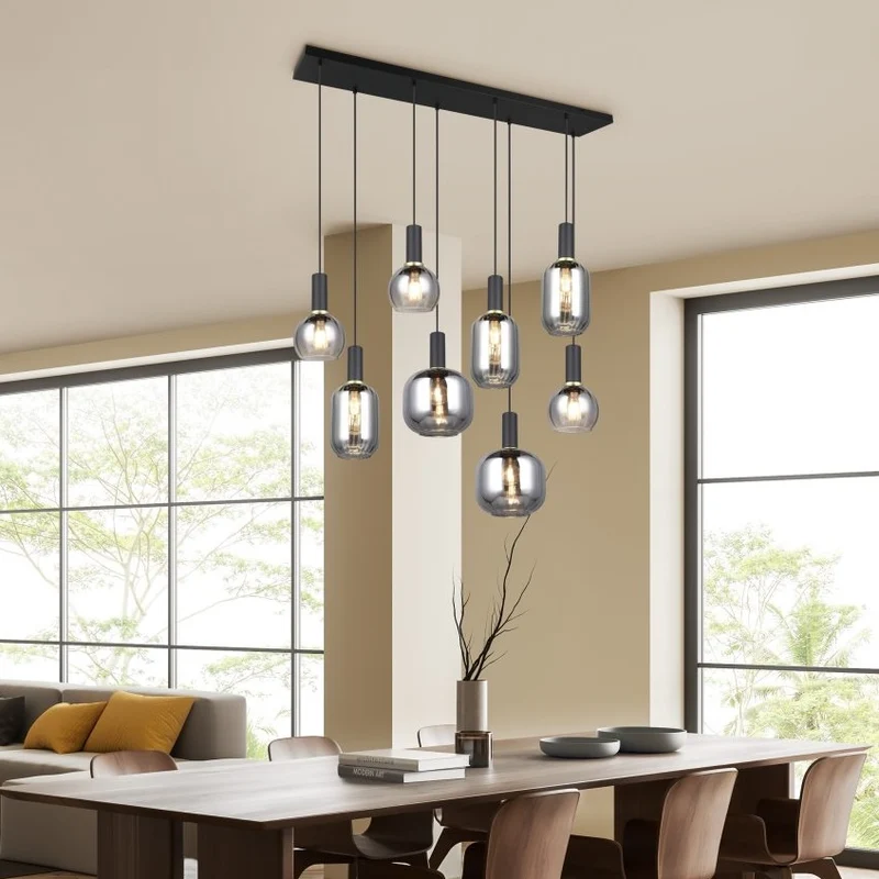 Lámpara de techo colgante Trio Diva 8 luces negro mate 150cm 319800832