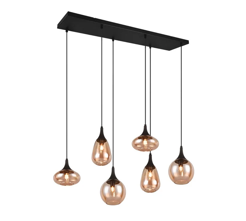 Lámpara de techo colgante Trio Lumina 6 luces negro mate y ámbar 150cm 317000613