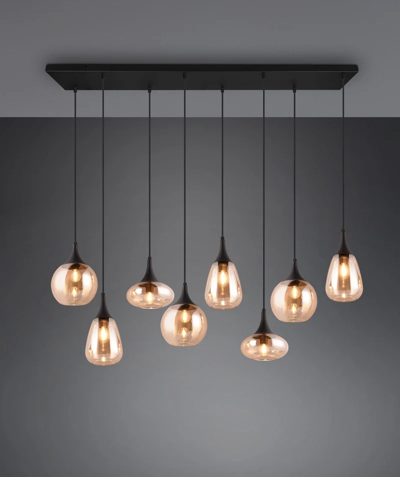 Lámpara de techo colgante Trio Lumina 8 luces negro mate y ámbar 150cm 317000813