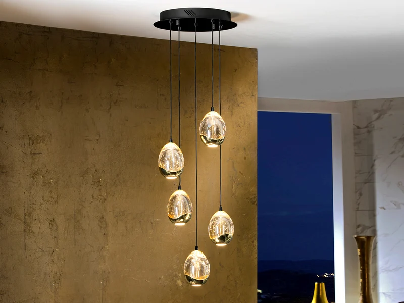 Lámpara de techo colgante Schuller Rocío 5 luces negro y oro brillo 3000K