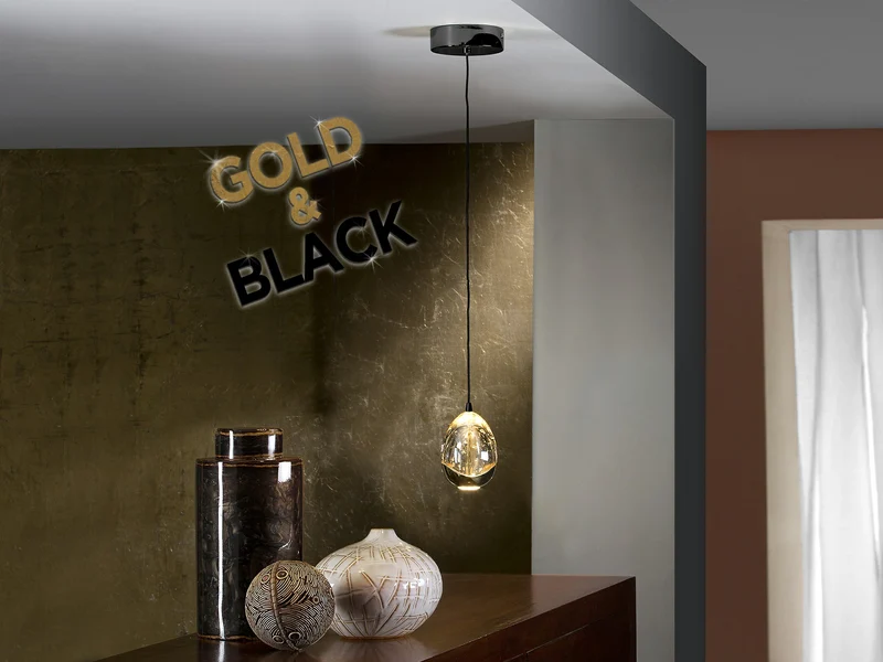 Lámpara de techo colgante Schuller Rocío 1 luz negro y oro brillo 3000K