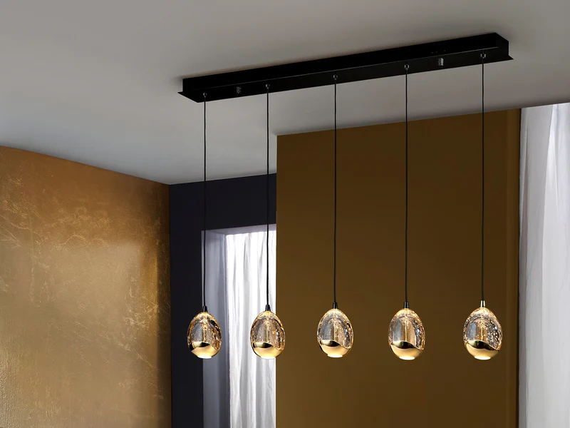 Lámpara de techo colgante Schuller Rocío 5 luces negro y oro brillo 3000K