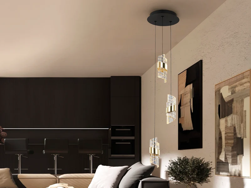 Lámpara de techo colgante Schuller Iliada 3 luces negro y oro 3000K