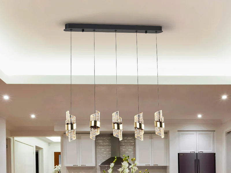 Lámpara de techo colgante Schuller Iliada 5 luces negro y oro 3000K